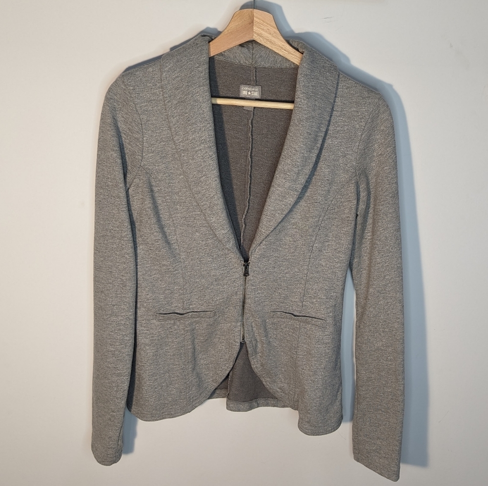 Grey Cotton Zip-up Sweater Blazer